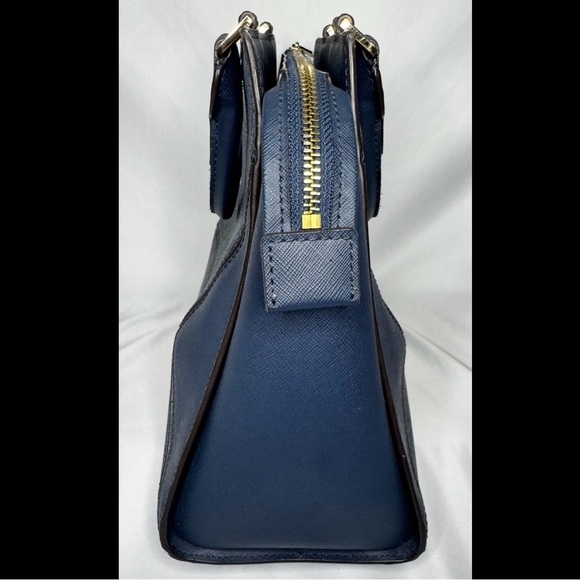 Michael Kors Navy MK Logo Satchel with Gold-Tone Hardware - Picture 5 of 14